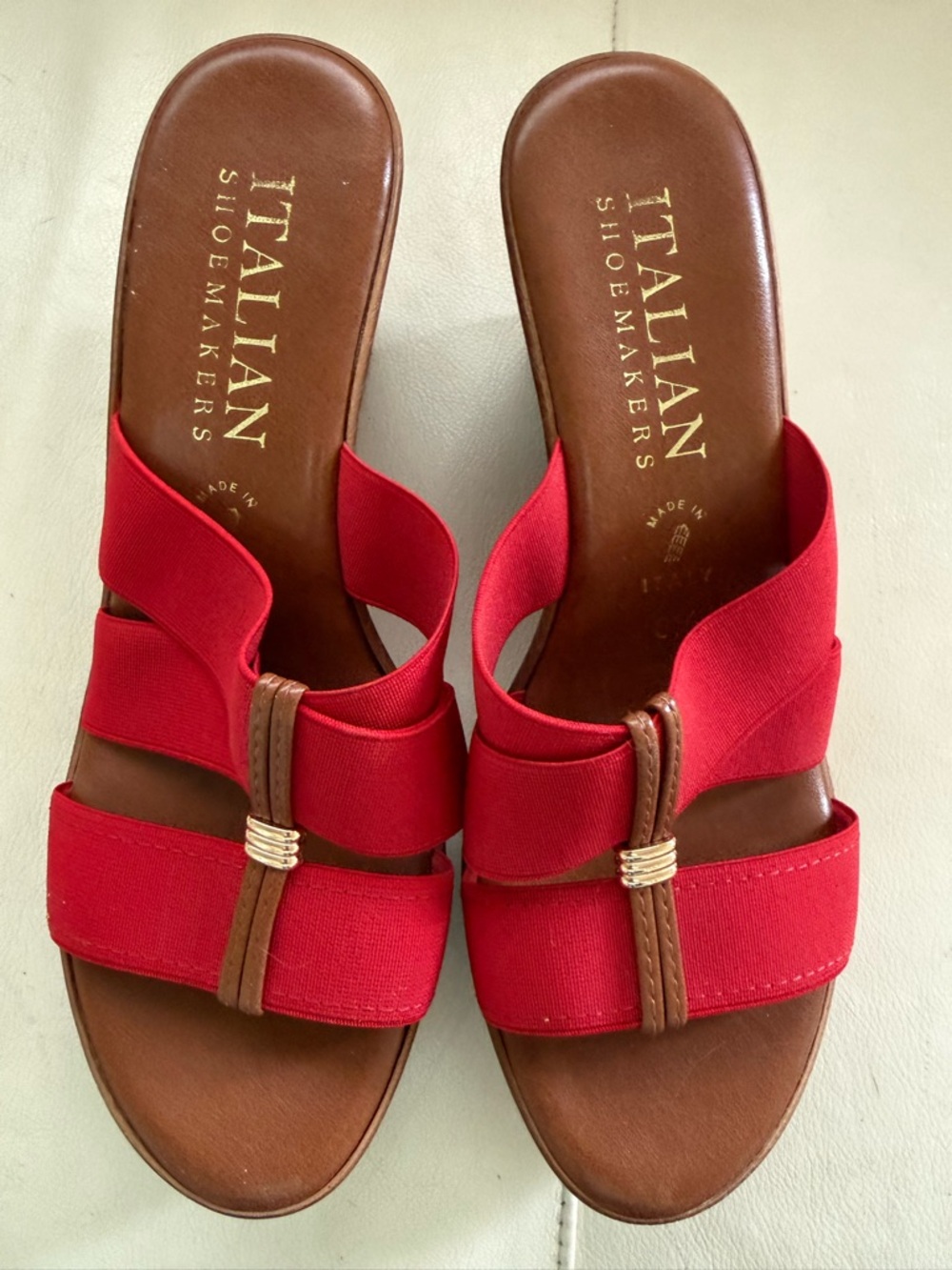 Italian Shoemakers Red and Brown Elastic Slide Mules